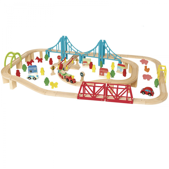Set trenulet  Train City 100 piese din lemn